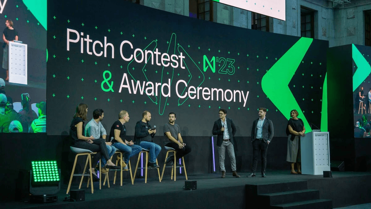 Pitch Contest & Award Ceremony stage with panel of founders.